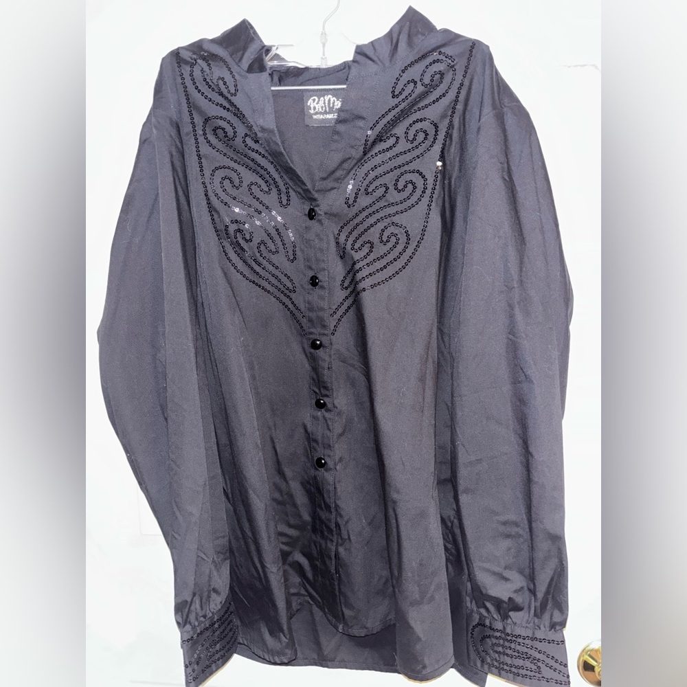 Vintage Bob Mackie Wearable Art Black Sparkly Button Down Shirt